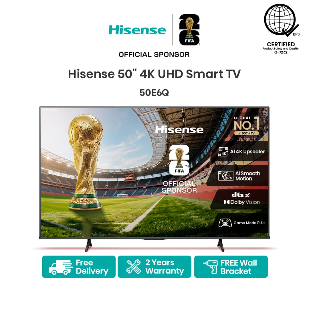 🆕Hisense 50/55 inches 4K UHD Smart TV (E6Q Series) with Free Wall Bracket