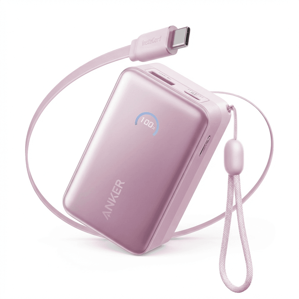 Anker Nano Portable Charger, 10,000mAh 45W Max Compact Power Bank, Travel Essential Phone Battery Pack with 2.3 ft InstaCord Retractable Cable for iPhone 17/16 Series, iPad, Galaxy, Pixel, and More A1638
