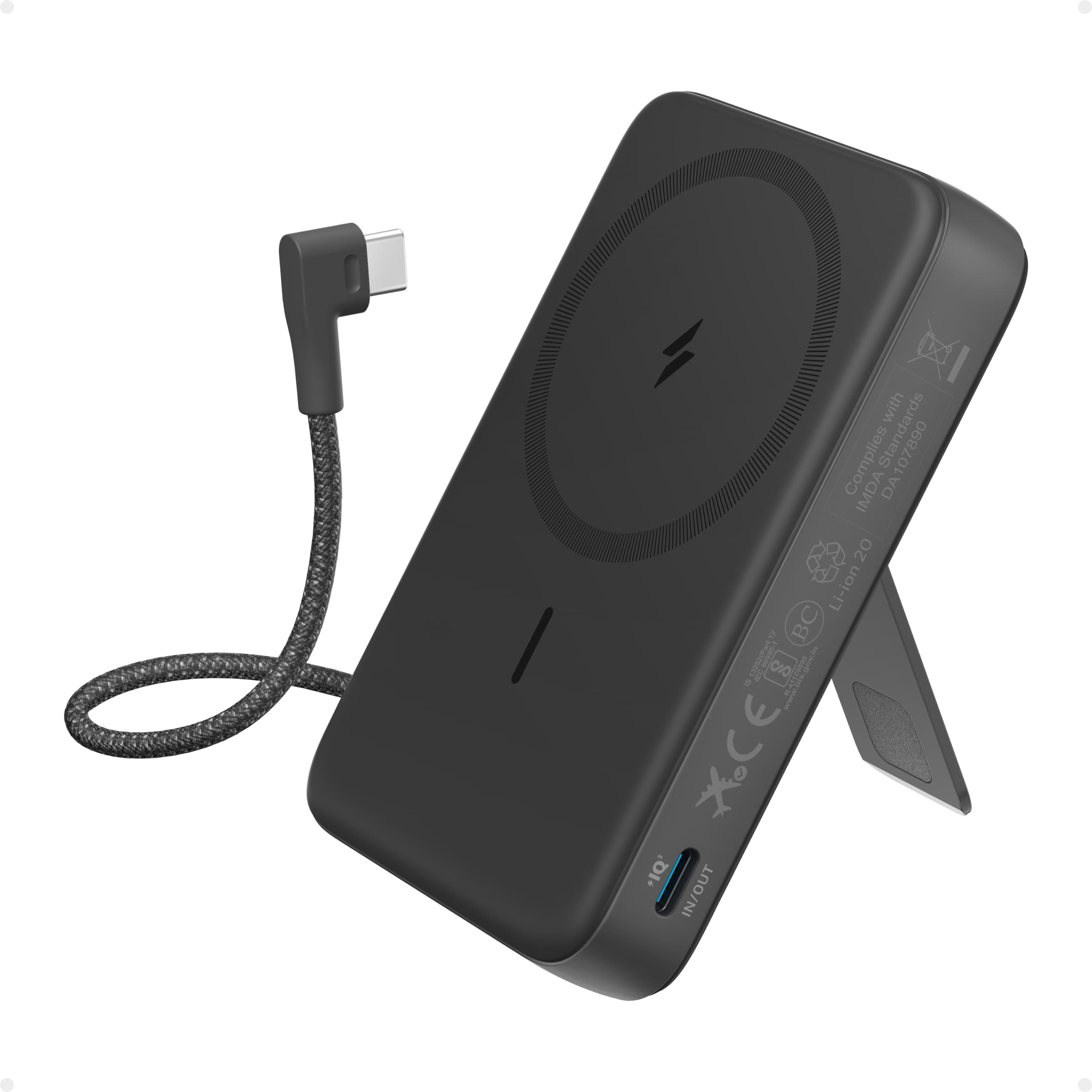 Anker Zolo 10000mAh Magnetic Power Bank Wireless Portable Charger with 30W Max Fast Charging, Battery Pack with Built-in USB-C Cable and Adjustable Stand, A1685
