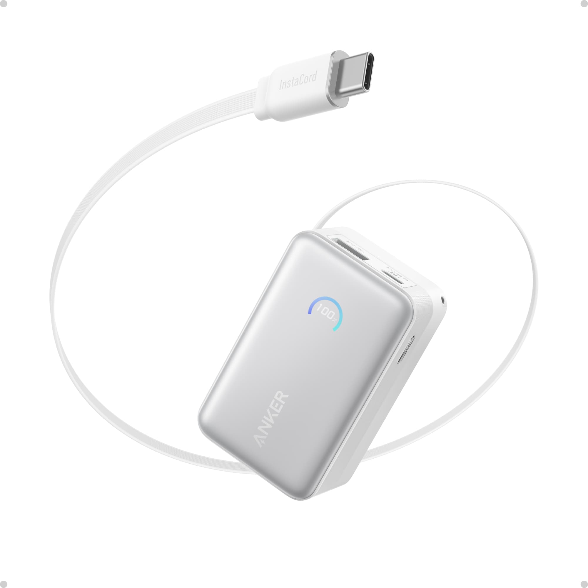 Anker Nano Portable Charger, 10,000mAh 45W Max Compact Power Bank, Travel Essential Phone Battery Pack with 2.3 ft InstaCord Retractable Cable for iPhone 17/16 Series, iPad, Galaxy, Pixel, and More A1638
