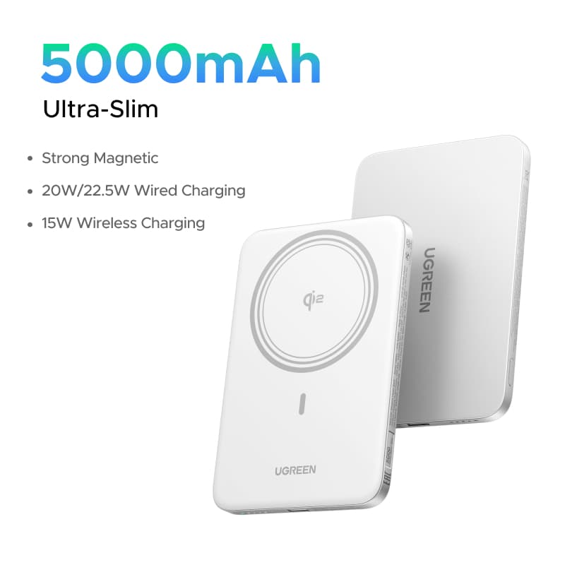 UGREEN Ultra Slim 5000mAh 15W Magnetic Wireless and PD 20W Type C Wired Charging Power Bank Fast Charging for iPhone 18 17 16 pro max 16 pro max Ultra Thin Portable Powerbank