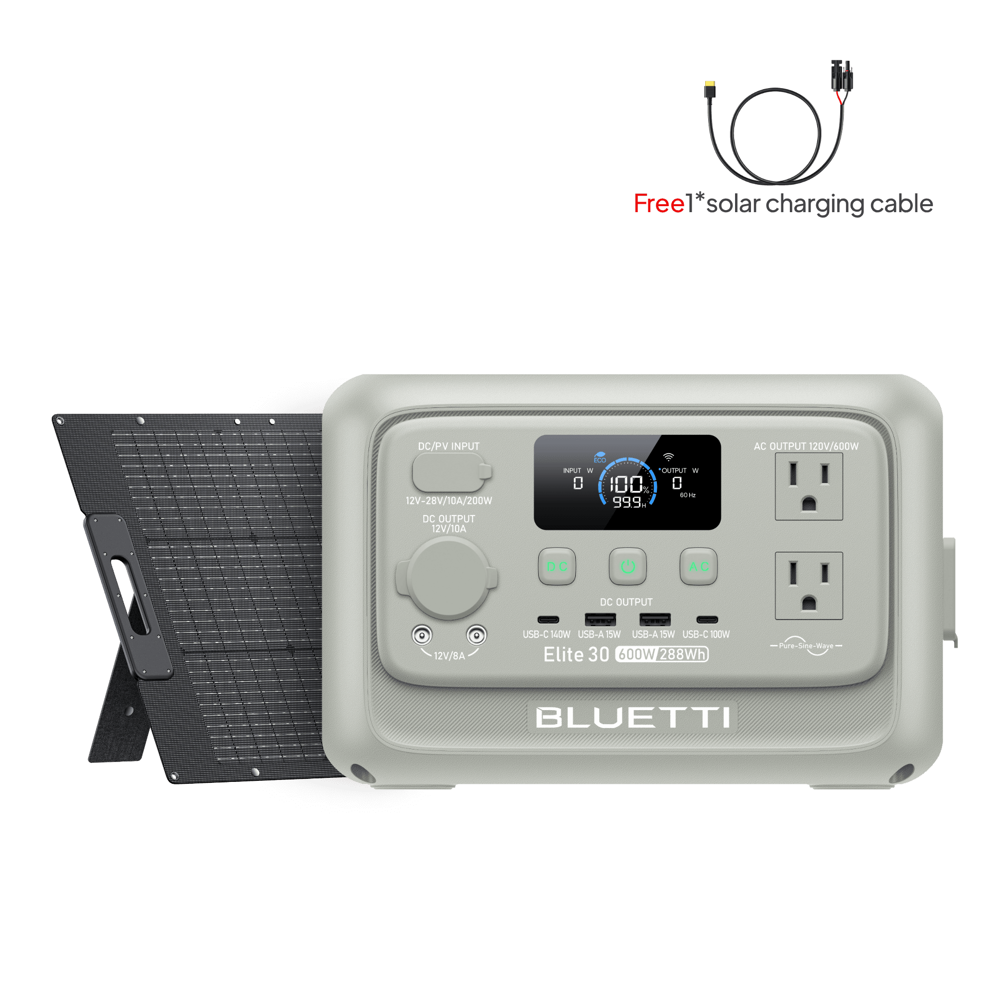 BLUETTI Elite 30 V2 Portable Power Station, 90,000 mAh/288Wh Solar Generator, 600W AC Outlets (Power Lifting 1500W), Fast Charging LiFePO4 Battery Backup for Camping, Road Trip, Outage (Solar Panel Optional)
