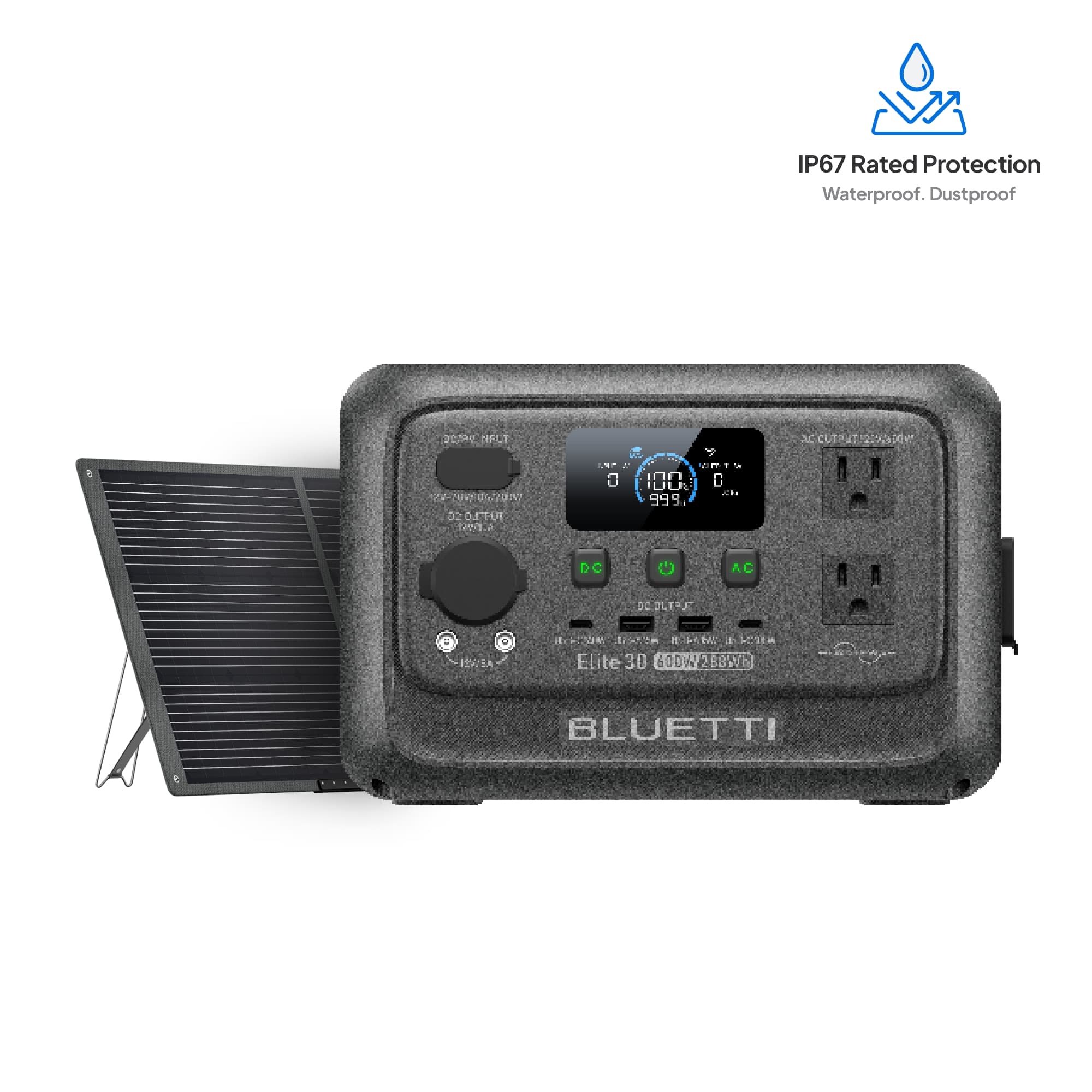 BLUETTI Elite 30 V2 Portable Power Station, 90,000 mAh/288Wh Solar Generator, 600W AC Outlets (Power Lifting 1500W), Fast Charging LiFePO4 Battery Backup for Camping, Road Trip, Outage (Solar Panel Optional)