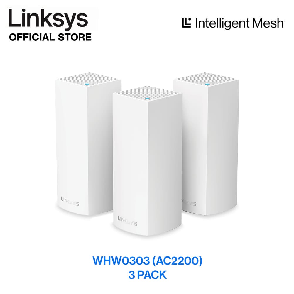 Linksys Velop AC2200 (3 Pack) Tri-Band Whole Home Mesh WIFI 5 System (WHW0303)