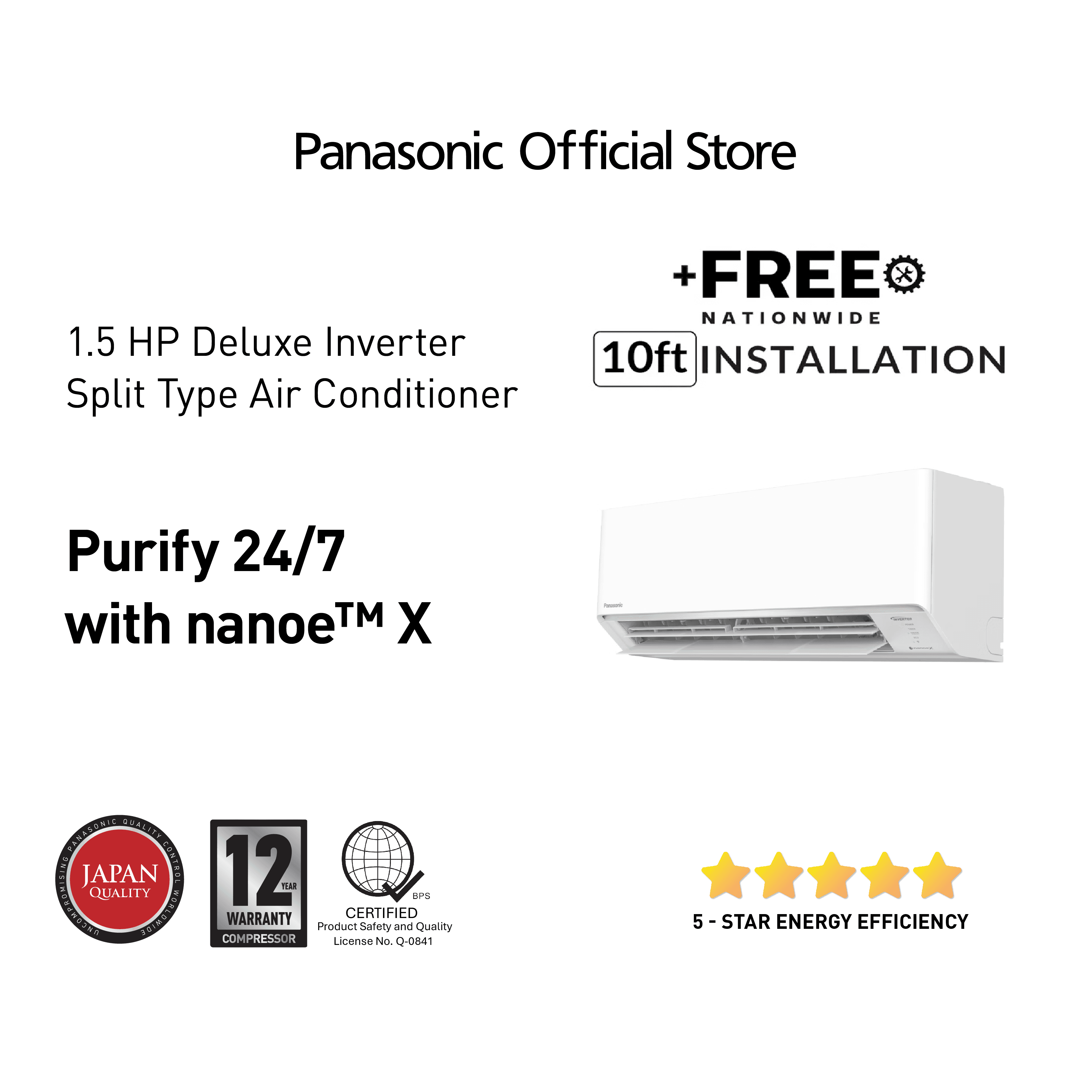 Panasonic CS-RU12AKQ 1.5HP Deluxe Inverter Split Type Aircon (Nanoe™ X)