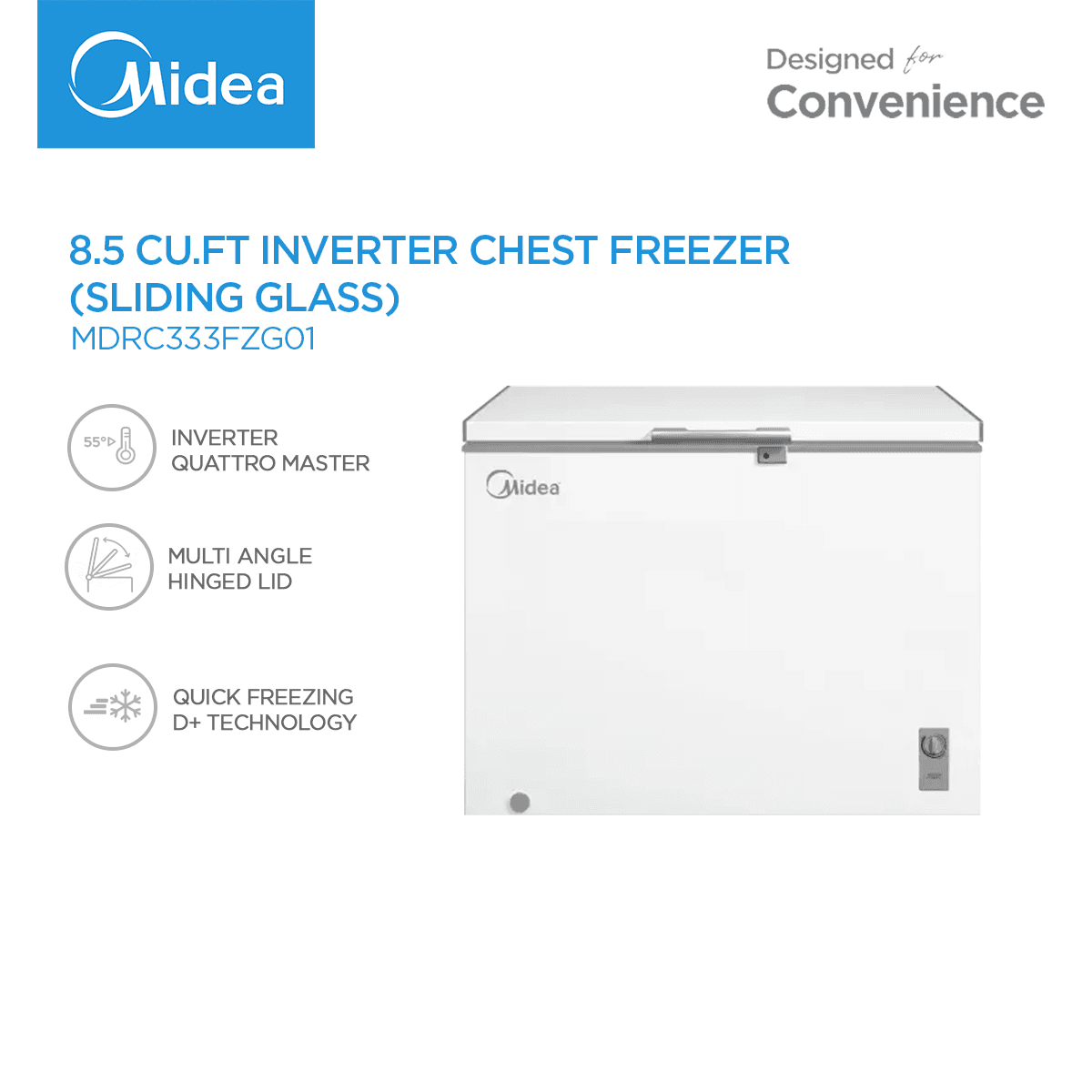 Midea 5cu.ft-10.3cu.ft Inverter Chest Freezer Sliding Glass