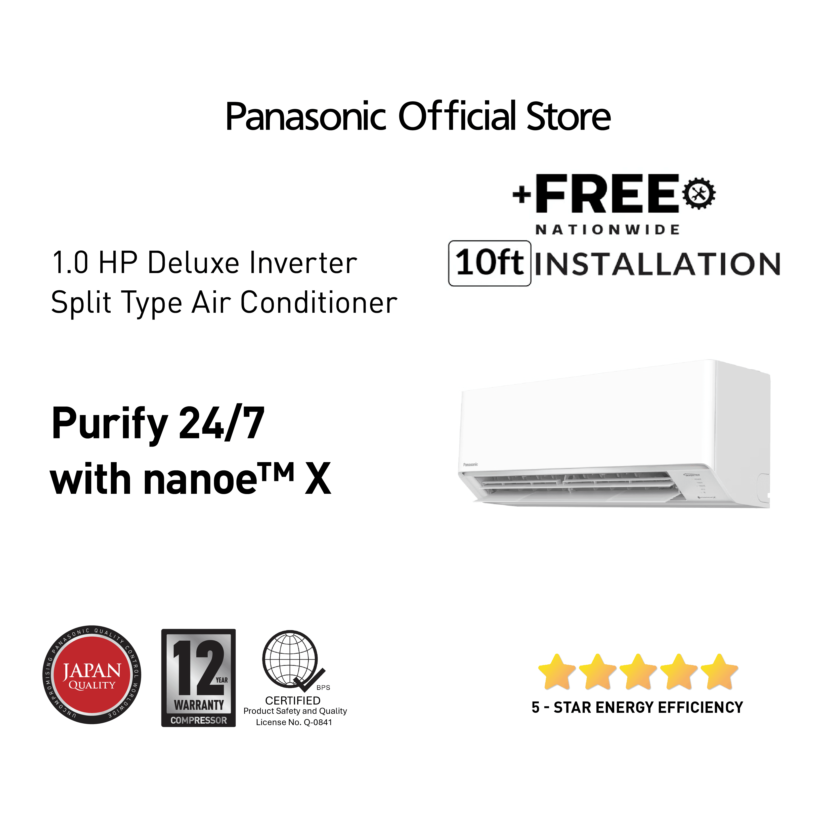 Panasonic CS-RU9AKQ 1.0HP Deluxe Inverter Split Type Aircon (Nanoe™ X)