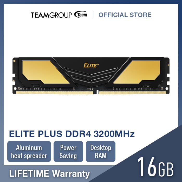 TEAMGROUP Memory Elite Plus PC4-25600 DDR4 3200MHz 8/16/32GB Black&Gold heat spreader CL22-22-22-52