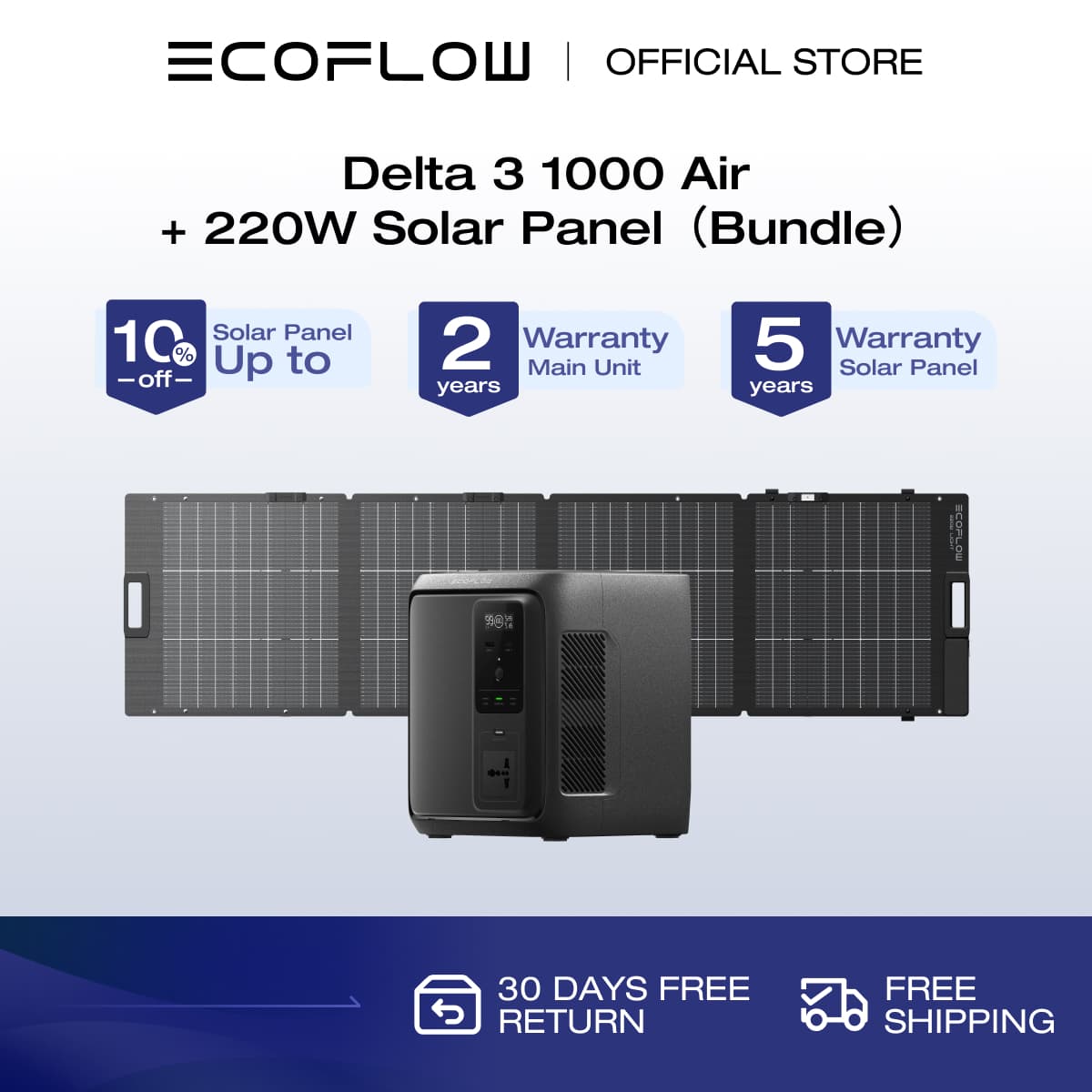 EcoFlow DELTA 3 1000 Air Portable Power Station 960Wh LiFePO4 Battery Fast Charging Use as a Solar Generator for Home Backup Power Camping & RVs