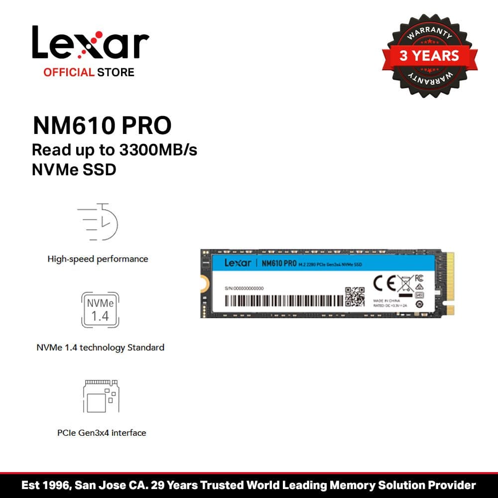 Lexar NM610 Pro 500GB/1TB/2TB M.2 2280 PCIe Gen 3x4 NVMe Internal SSD - SSD