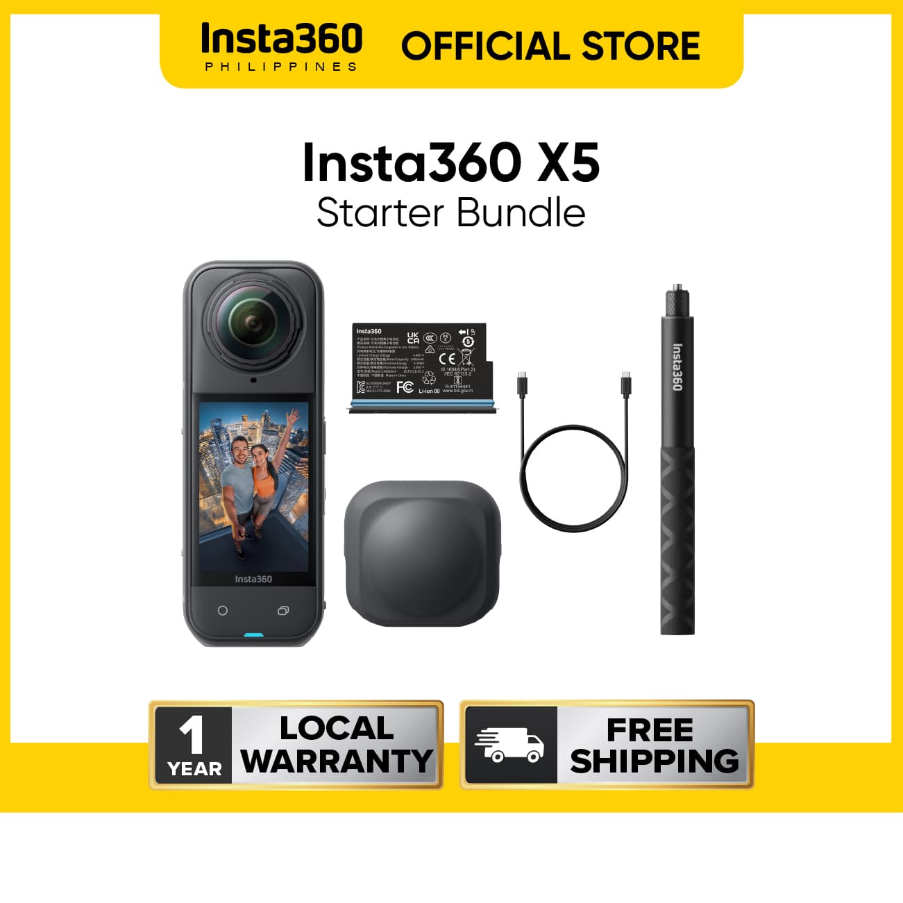 Insta360 X5 360º Waterproof Action Camera with 8K Resolution and Superior Low Light Quality