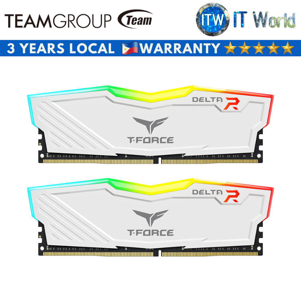 Teamgroup T-Force Delta RGB 32GB (2x16GB) PC4-28800 3600MHz CL18 DDR4 Desktop Memory (White) (TF4D432G3600HC18JDC01)