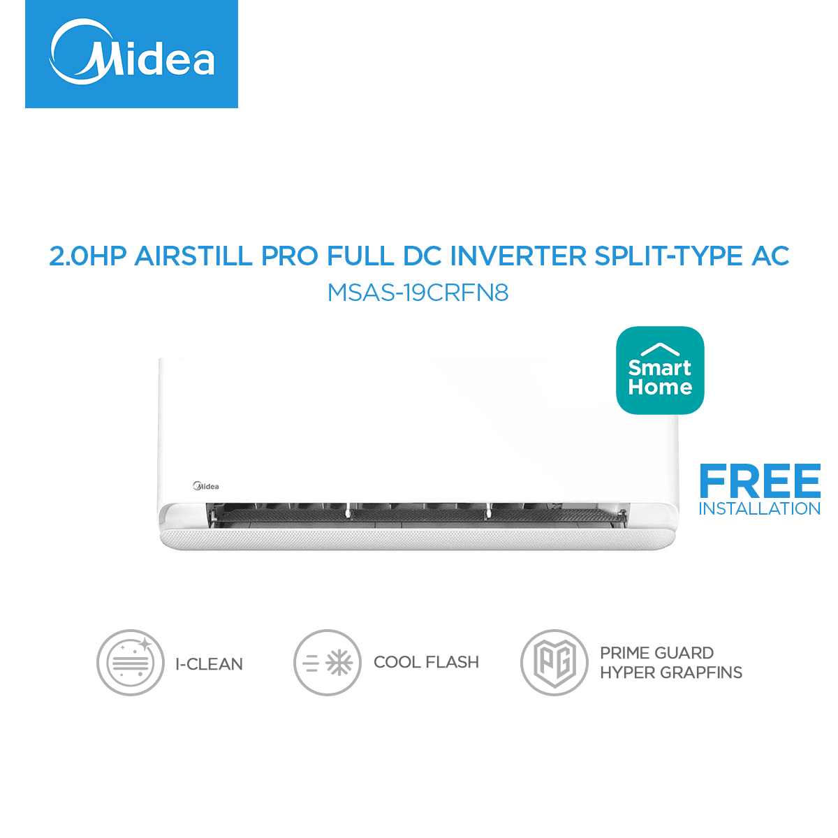 Midea 1.0HP-2.5HP Airstill Pro Full DC Inverter Split-Type Aircon